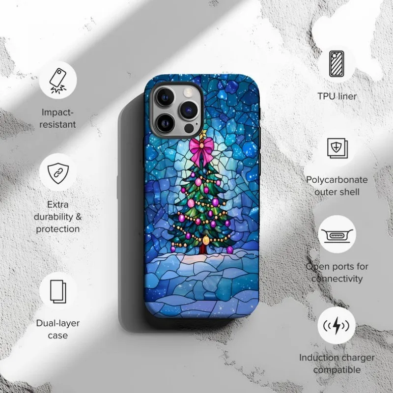 Stained Glass Christmas Tree Phone Case For IPHONE 16 15PRO MAX 14 13 12 11 Acrylic TPU Two in one magnetic Phone Cases