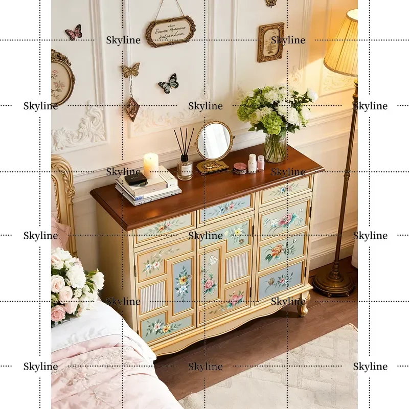 for American Bucket Cabinet Solid Wood Modern Simple European Storage Locker Household Porch Cabinet Living Room Side Cabinet
