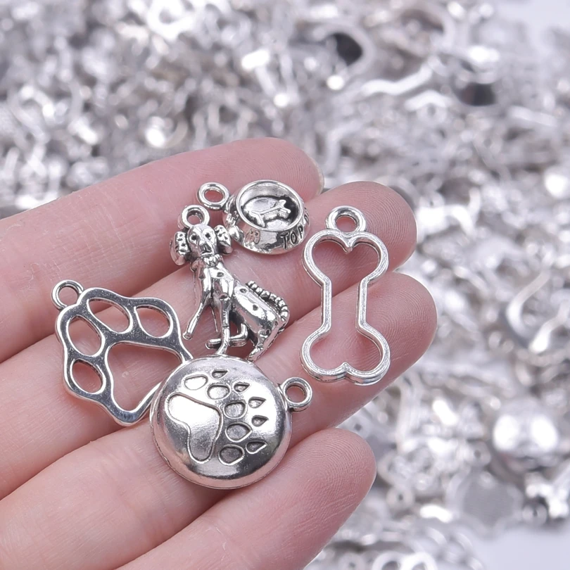 New Metal Dog Bone Dog Paw Charm Cute Dog Charm For Jewelry Making Antique Silver Color Pendants DIY Handmade Necklace Bracelet