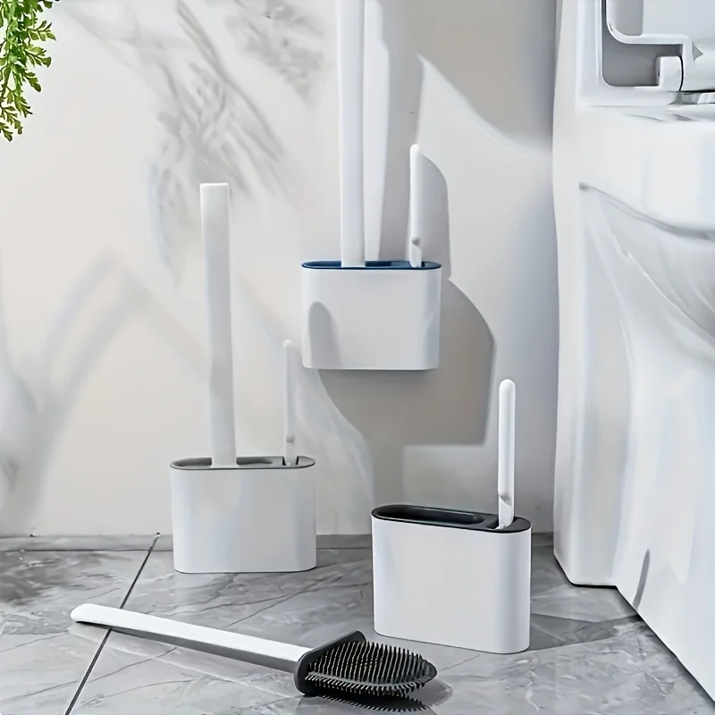 1pc Long Handle Plastic Toilet Brush Set with Silicone Holder Anti-Stick,Snap-On,for Toilet Hygiene Bathroom Cleaning