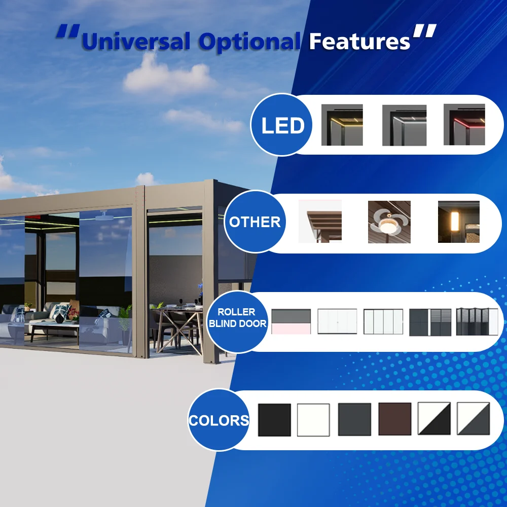 Modern Aluminium Bioclimatic Pergola Gazebo Pavilion Outdoor Garden Yard Patio Backyard Villa Terrace Privacy Custom Size Roof