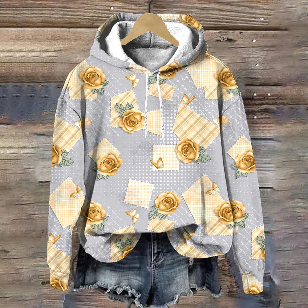 Women's Hoodie Designer Flower Print Autumn/Winter  Loose Women's Sweatshirts Pullover Hoodies Fashion Trend Women Clothing Tops