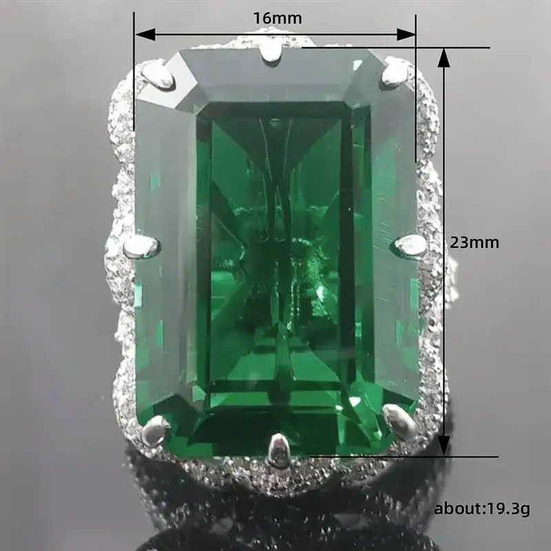 Huitan achteckiger Damen-Ring in Silberfarbe, moderner Partyschmuck mit hellgrünem Zirkonia, modische Accessoires – Detail 1