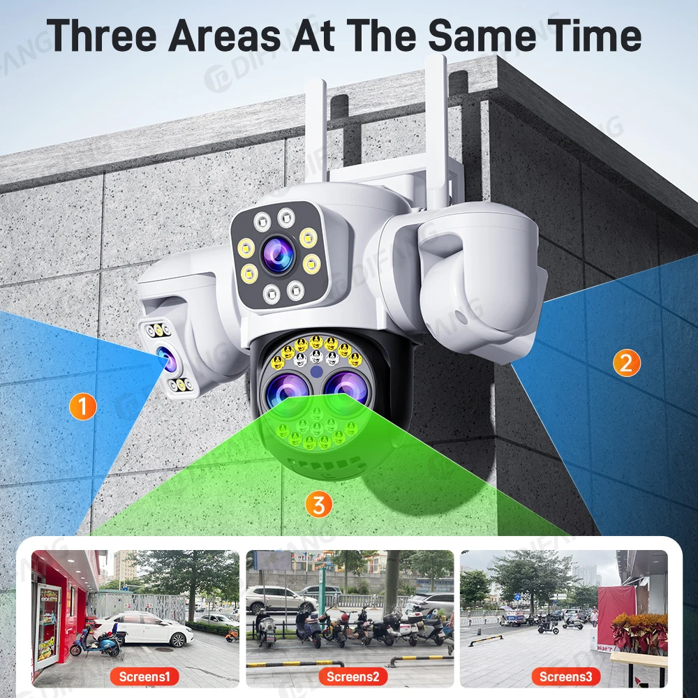 Kamera WiFi 8K Baru Luar Ruangan 10X Zoom Tiga Layar PTZ Video Pengawasan Yoosee Street Dome 16MP Kamera CCTV Perlindungan Keamanan