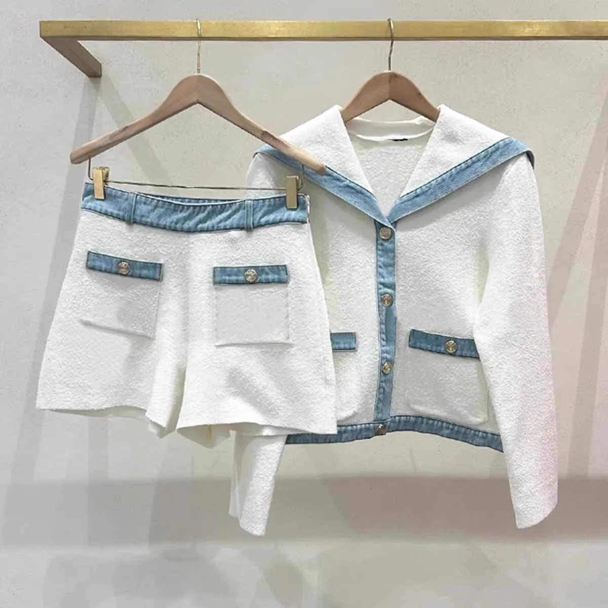 

Высококачественная версия Faionable Navy Color Blo Long Sve вязаный открытый кардиган orts комплект для женщин Ele Spring Outfit