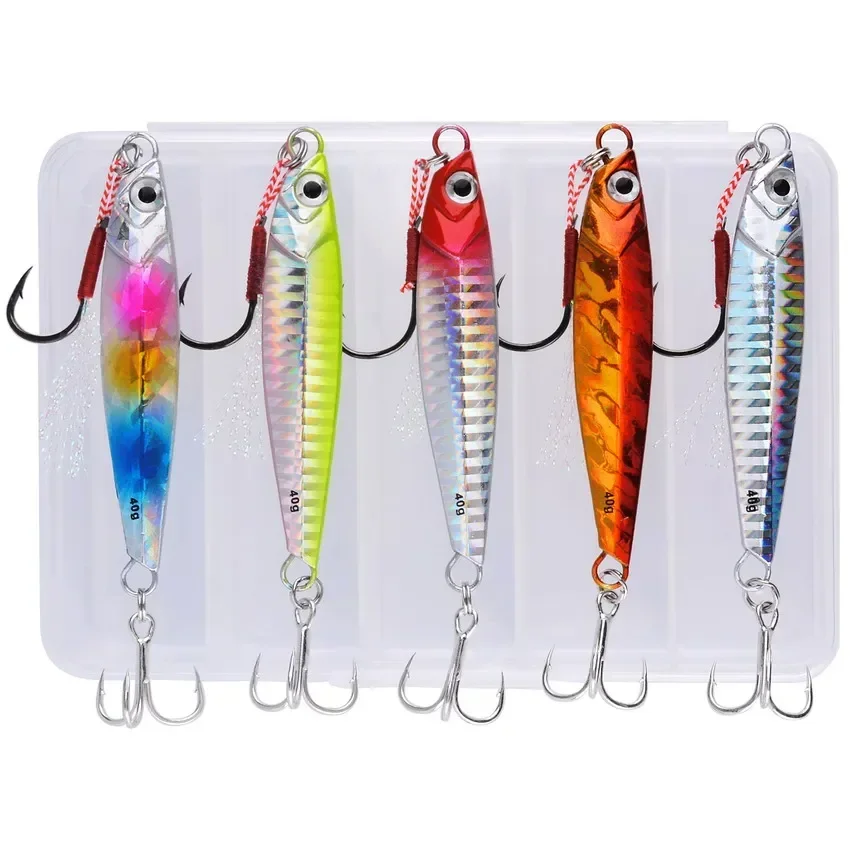 5pcs Fast Sinking Slow Jig Metal Jig Lure Jigging Shore Casting Seabass Diving Fishing Hard Lure Fishing Baits Tackle 7g-40g