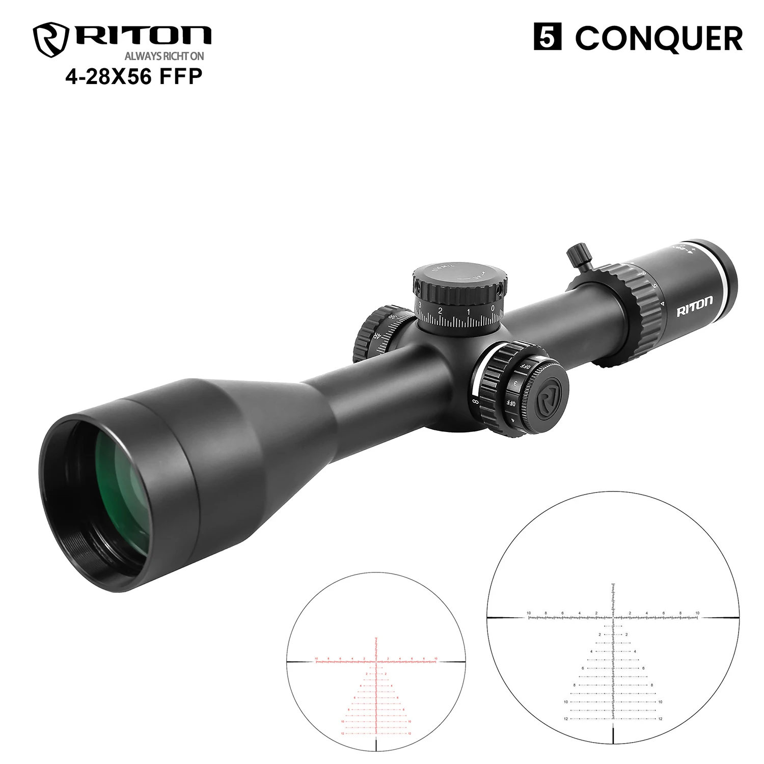 RITON ALWAYS RICHT ON 5 CONQUER 4-28x56FFP Hunting Riflescopes Tactic Spotting Rifle Scope Collimator Sight Optical Air Gun Aim