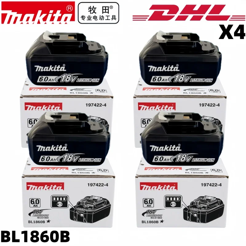 Batterie lithium-ion authentique Makita 18V 6.0Ah BL1860B, remplacement pour les outils électriques Makita LXT 18V BL1830 BL1840 BL1850 BL1860