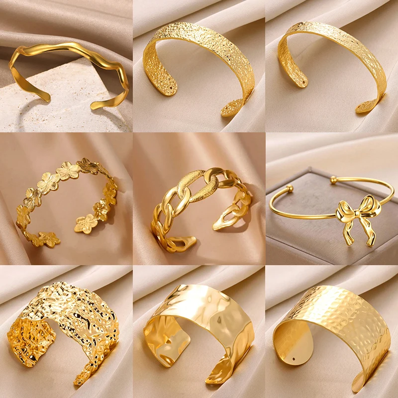 

Vintage Chunky Cuban Chain Bangles Bracelet for Women Stainless Steel Gold Color Cuff Bracelet Wedding Luxury Jewelry Gift femme