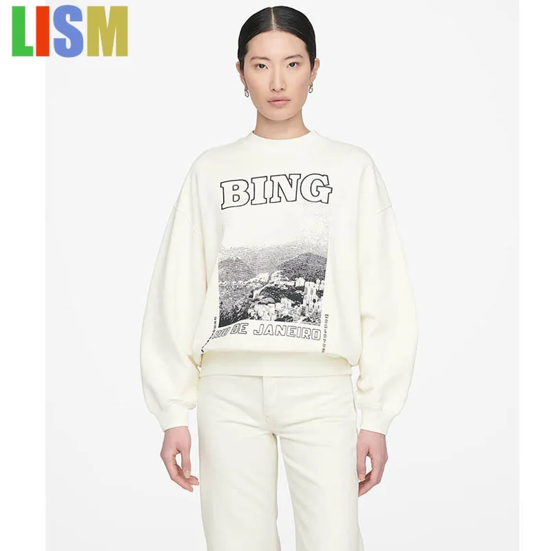 

LISM women's winter clothes y2k hoodies sweatshirt 2025 Women's Clothing AB Black Photo Letter Landscape Printing Pure Cotton