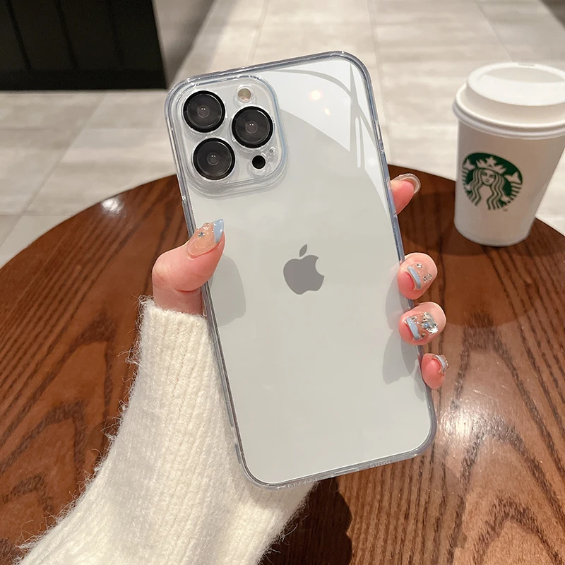Luxury Plating Transparent Case For iPhone 11 12 13 14 15 Pro Max Mini X XS XR 7 8 Plus Full Camera Protection Clear Cover TPU