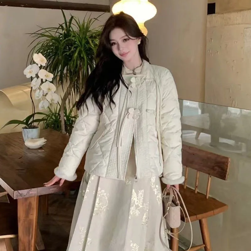 Women's Winter Top Coat Down Jacket White Duck Down Fur Collar Button Short Thick Warm Comfortable Loose Casual Niche Versatile
