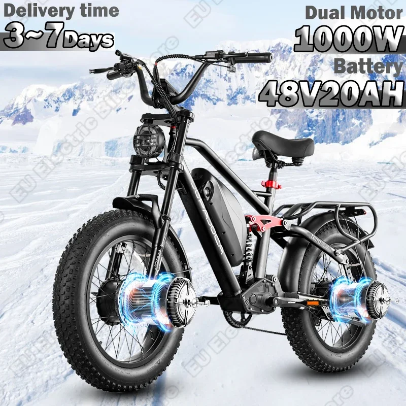 Terra ll Electric Bicycle 1000W Dual Motor 48V20AH Lithium Battery Aldult off-road Electric Bike 20*4.0 inch Fat Tire Snow Ebike