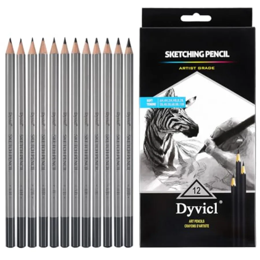 Professional Drawing Sketching Pencil Set - 12 Pieces Drawing Pencils 10B, 8B, 6B, 5B, 4B, 3B, 2B, B, HB, 2H, 4H, 6H Graphite P