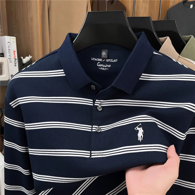 

2025Men's Autumn and Winter Long Sleeved T-shirt with Embroidered Collar and Knitted Polo Shirt for Middle-aged and Young Men