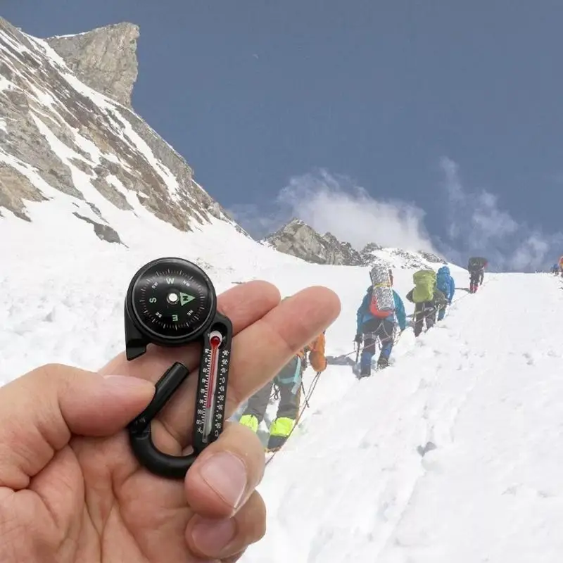 

652F Portable Aluminum Alloy Carabiner with Compasses & Thermometer Camping Accessory