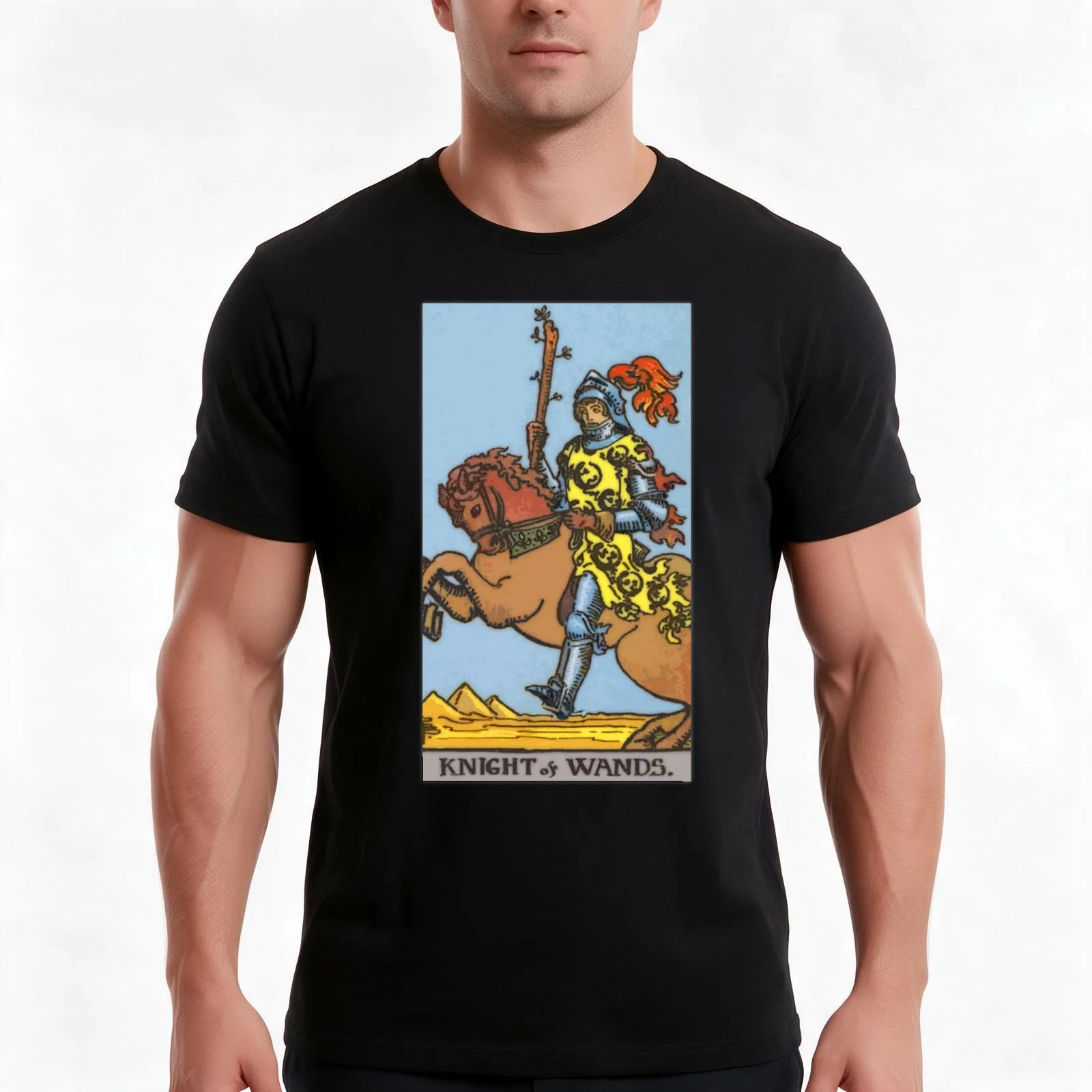 Knight of Wands Tarot Card Rider Waite Classic T-Shirt Summer Casual Cotton Tee Oversized Streetwear Tops Unisex Men Women