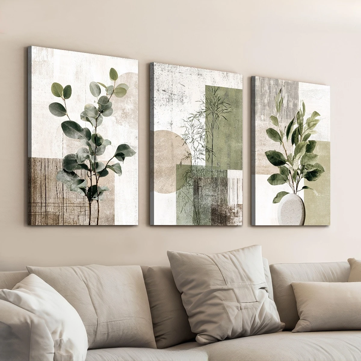 3pcs Abstract Plant Art Canvas Painting Home Decor Abstract Geometry Wall Art Room Decoration High-Definition Print Holiday Gift