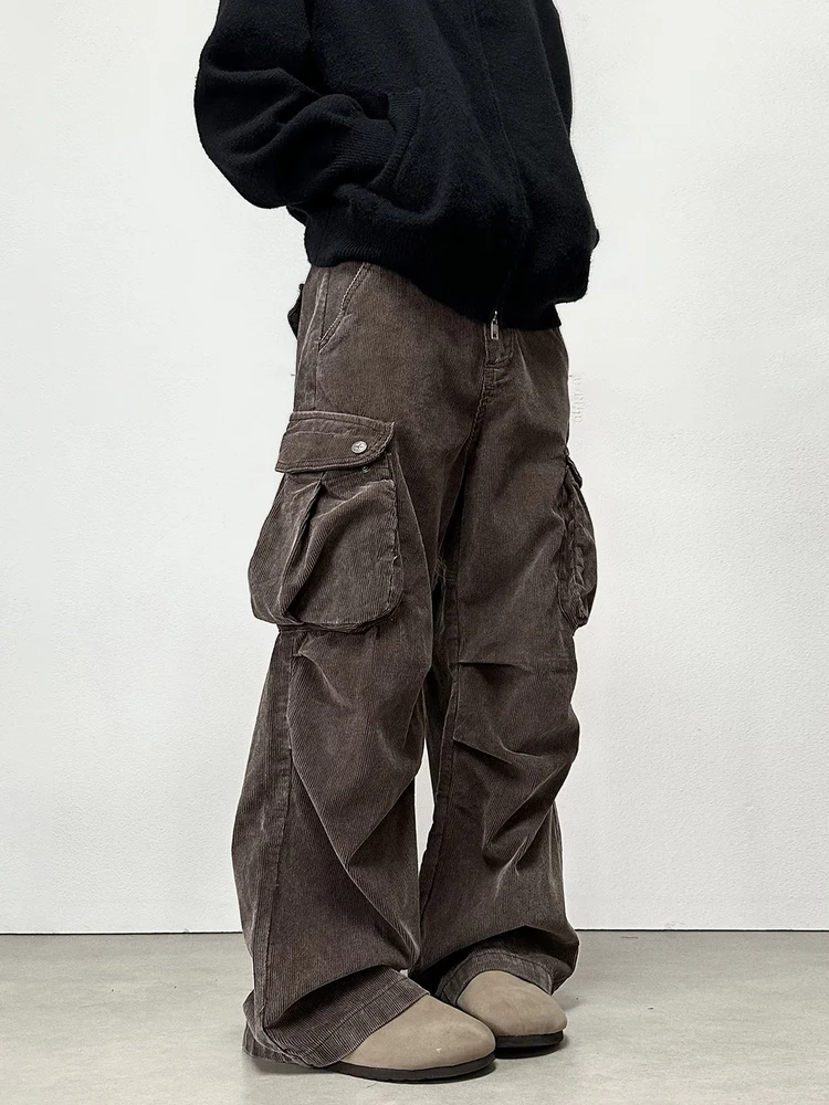

American Style Casual Corduroy Work Trousers Multi-Pocket Loose Straight Leg Men's Cargo Pants Comfortable All-Match Pants