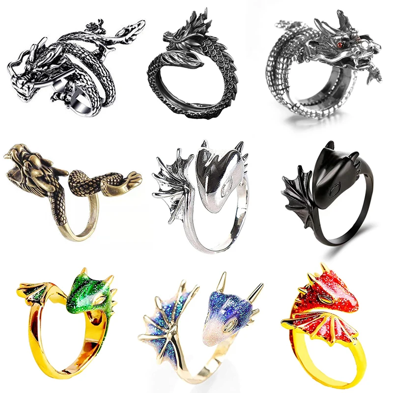 Jisensp Gothic Punk Drachenring für Männer, Retro Wikinger Tier Verstellbarer Fingerring für Frauen, Persönlicher Magischer Cooler Schmuck Geschenk – Detail 14