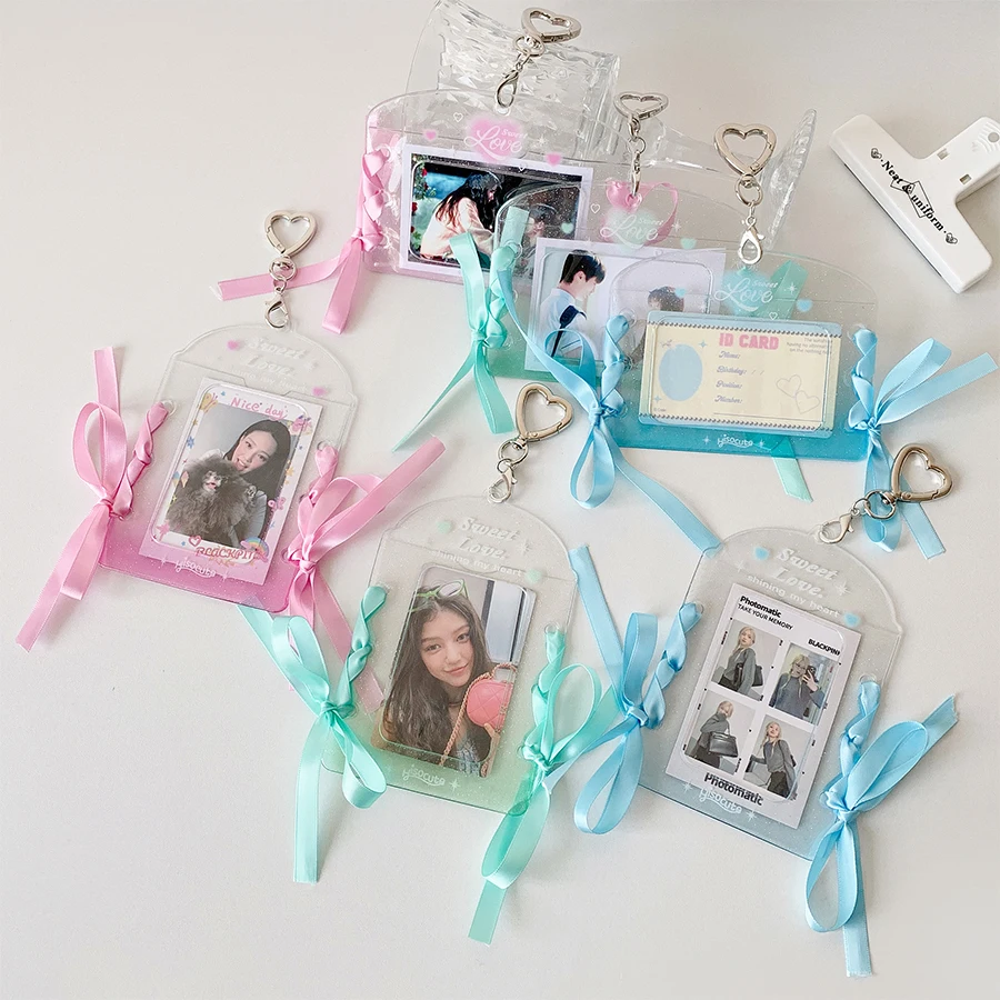Kpop Photocard ผู้ถือพวงกุญแจ Y2K PhotoCard ผู้ถือ Kpop Charm ผู้ถือ Kawaii Photo พวงกุญแจ ID รถบัสผู้ถือบัตร