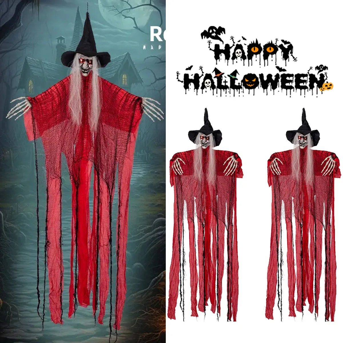 

1/2/3 шт. светящаяся красная ведьма-призрак голосовая активация подвесной реквизит Хэллоуин украшение ужасов с привидениями