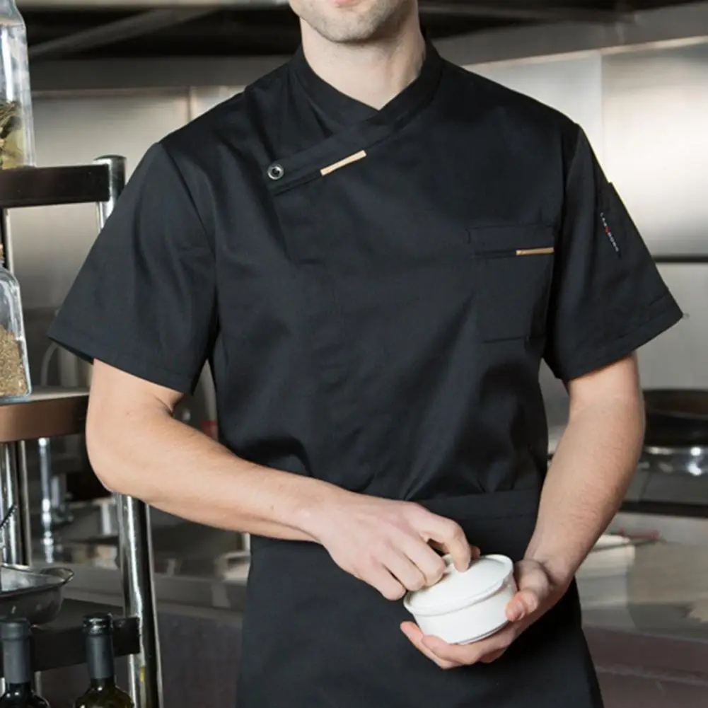 Unisex Uniforme Chef Respirável, Camisa De Cozinha, Tops De Padaria, Trabalho De Restauração, Jaqueta De Cozinheiro, Manga Curta, Atacado