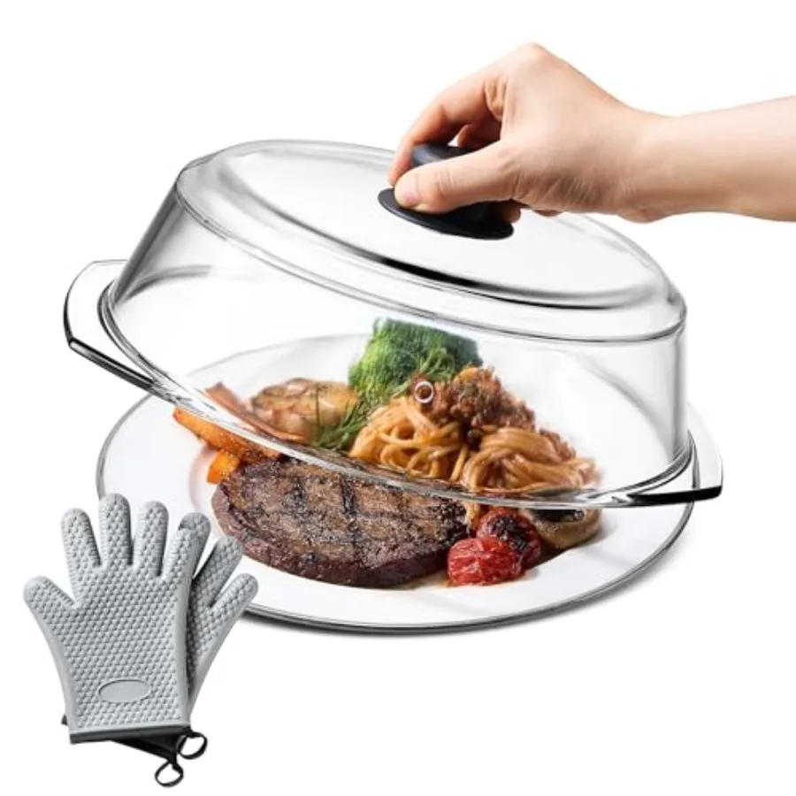 

Glass Microwave Splatter Cover for Food Plates Cookware with Oven Mitts: Borosilicate Glass Splatter Lid Guard with Vent Hole E