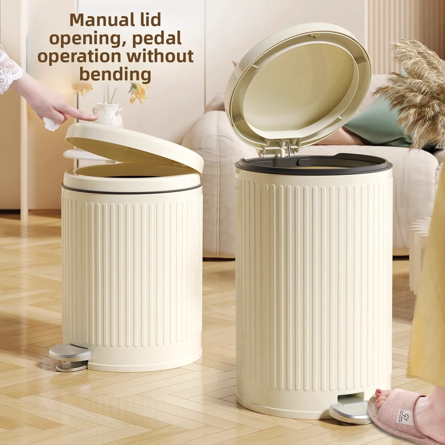

Large Capacity Pedal Trash Can Foot Operated with Lid for Kitchen Bathroom Living Room Household Waste Paper Basket