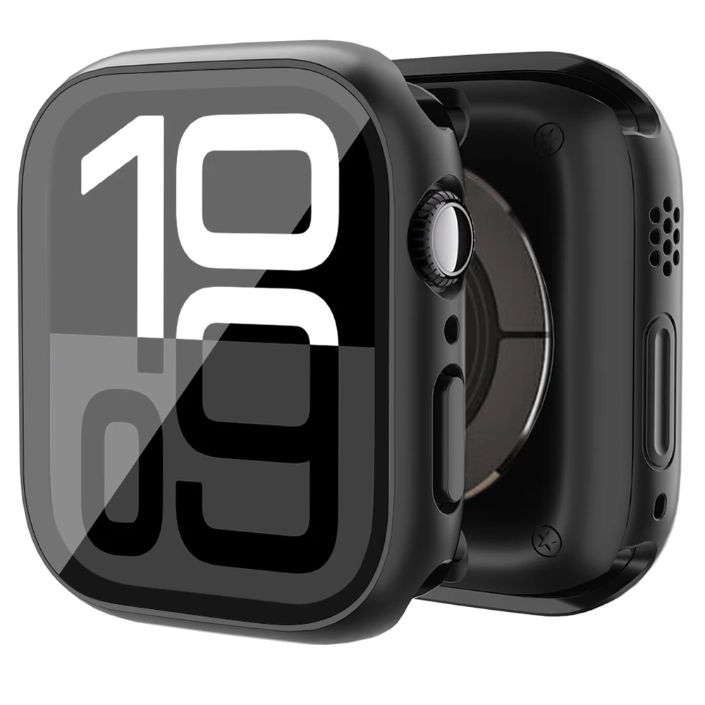 Стеклянная пленка + чехол для Apple Watch 42 мм, 46 мм, 44 мм, 45 40 мм, 41 мм, жесткий передний + задний бампер из ПК для iwatch series 10 9 8 7 6 5 4 se