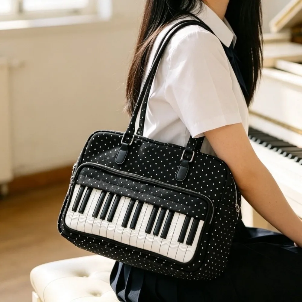 Large Capacity Large Capacity Handbag Piano Key Pattern Spacious Interior Musical Note Tote Bag Polka Dot Casual Shopping Bag