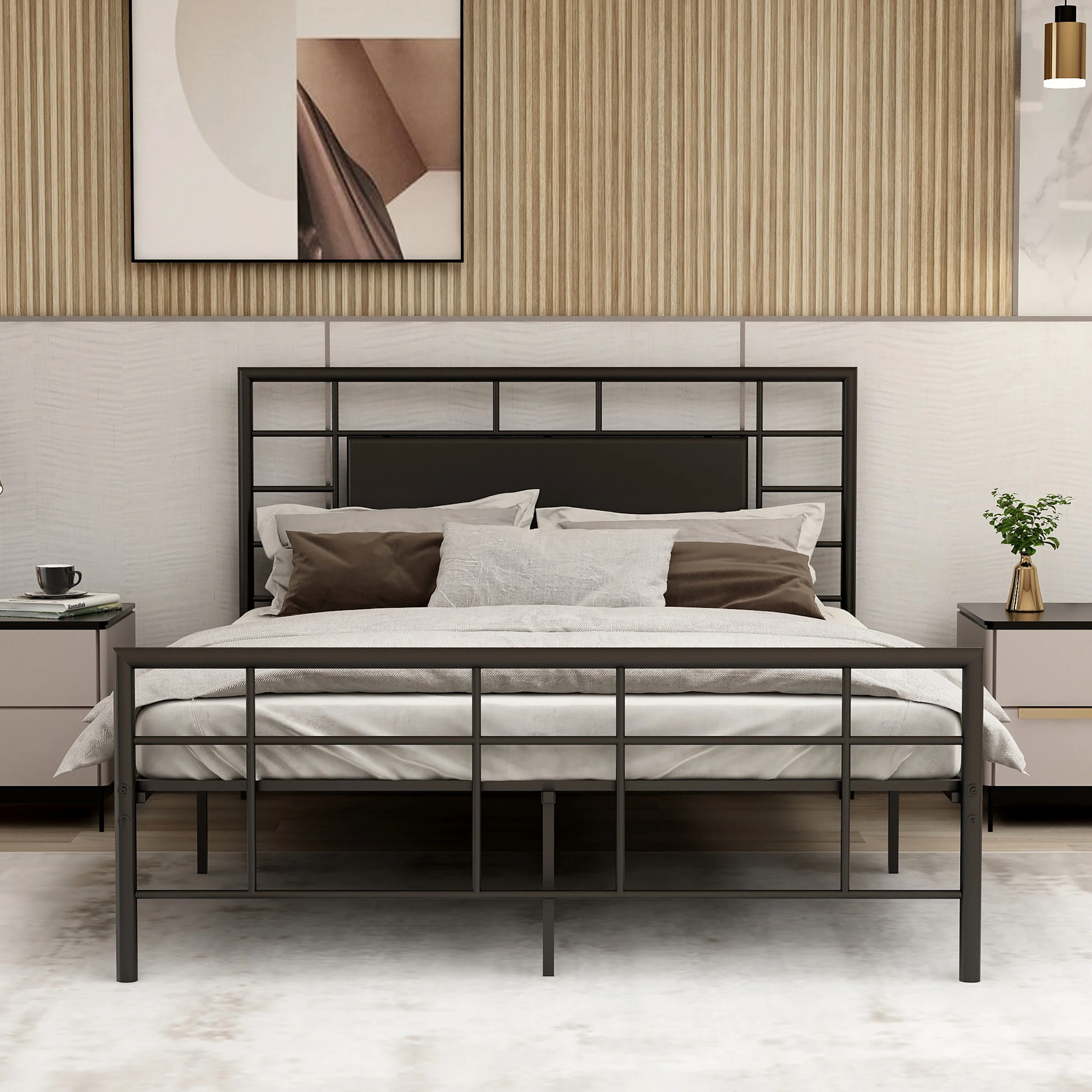 Metal Platform Bed Frame with Headboard and Footboard Strong Metal Slats Support Mattress Foundation