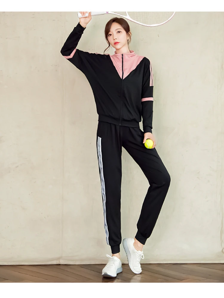 Women's Tracksuit Pachworked Sweat Pants Jacket Sports Bra Breathable T-Shirt 4 Pieces Sets Sportwear Sweatshirt Set Women Sets