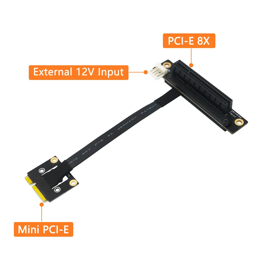 Pci-e riser 270 graus mini pcie para pci-e 8x adaptador cabo converter cabo riser 4pin fdd conector de alimentação para pcie testador extensor