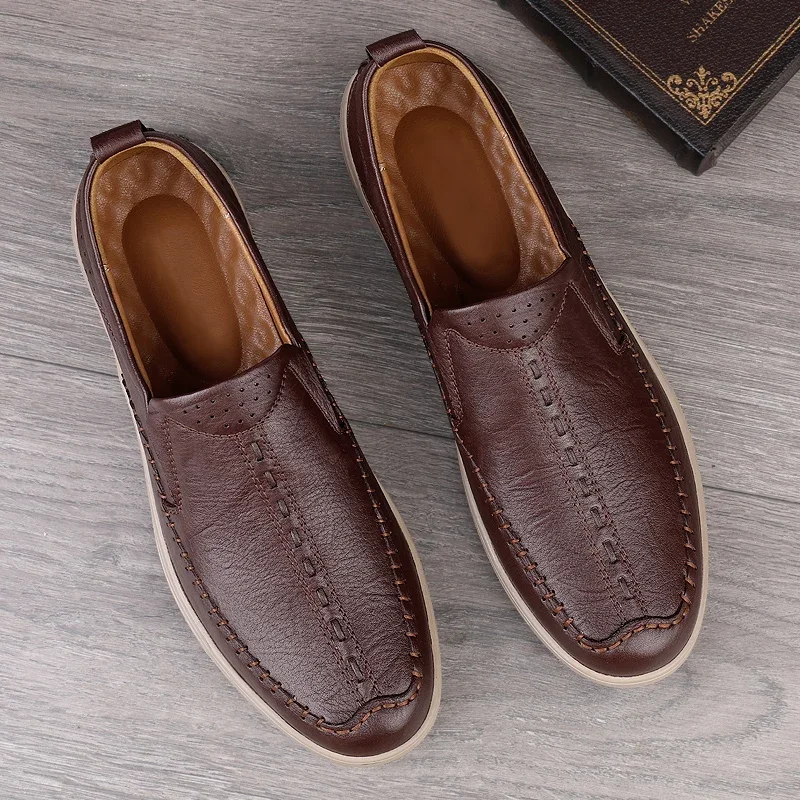 Luxury brand classic man moccasins dress shoes mens genuine leather dark brown wedding shoes loafers for men slip on formal flat