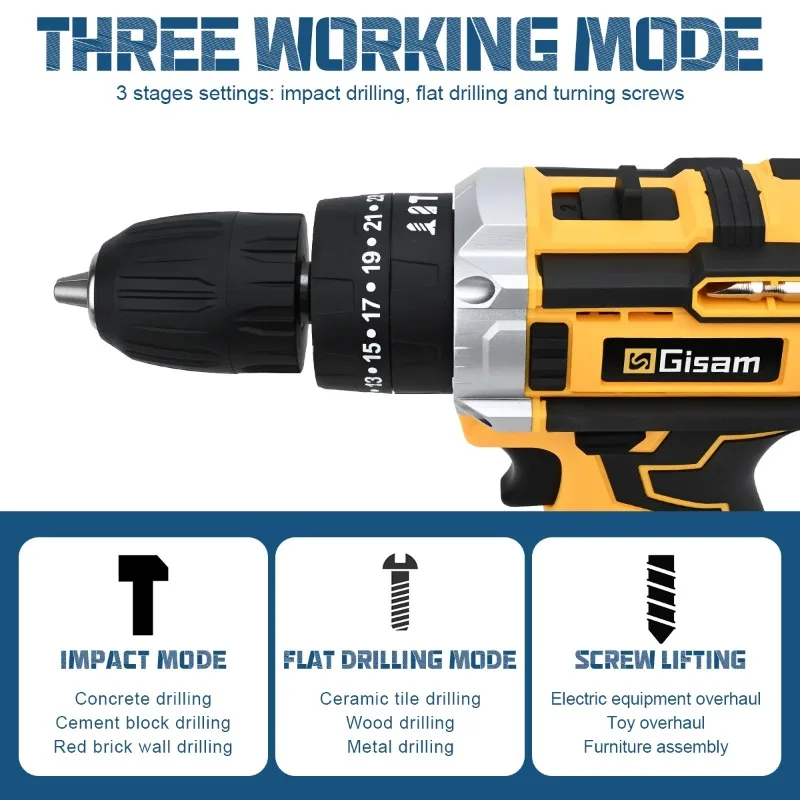 

【Hot Item】 25+3 Torque Electric Impact Screwdriver Multifunctional Cordless Drill Power Tool Setting 2 Gear Speed with 2 Ba