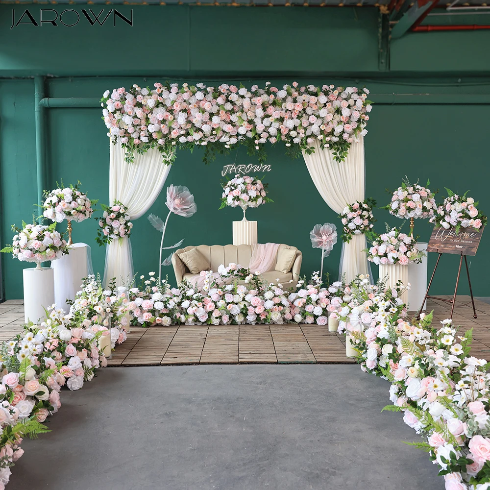 

Party Accessories Luxury Pink White Series Rose Greenery Rose Peony Floral Runner Arrangement Wedding Centerpieces Event Props