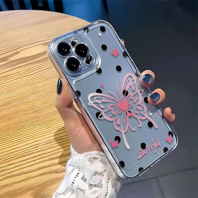 Butterfly Polka Dot Print Phone Case For Samsung A56 A35 A55 A25 A15 A07 A17 A27 A37 A57 A06 A16 A26 A36 Transparent Soft Cover