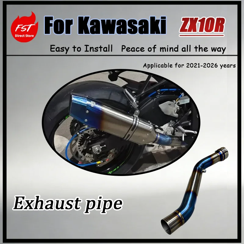 For Kawasaki ZX10R Titanium alloy straight-through mid-pipe exhaust, removing the factory backpressure chamber. 1:1 reproduction