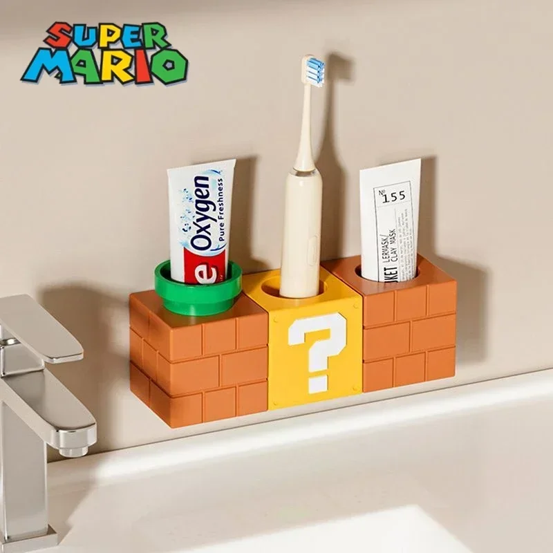 Soporte para cepillos de dientes Marios Bros, soporte autoadhesivo de Anime para baño, estantes dentales para pasta de dientes, accesorios de decoración para el hogar, regalos