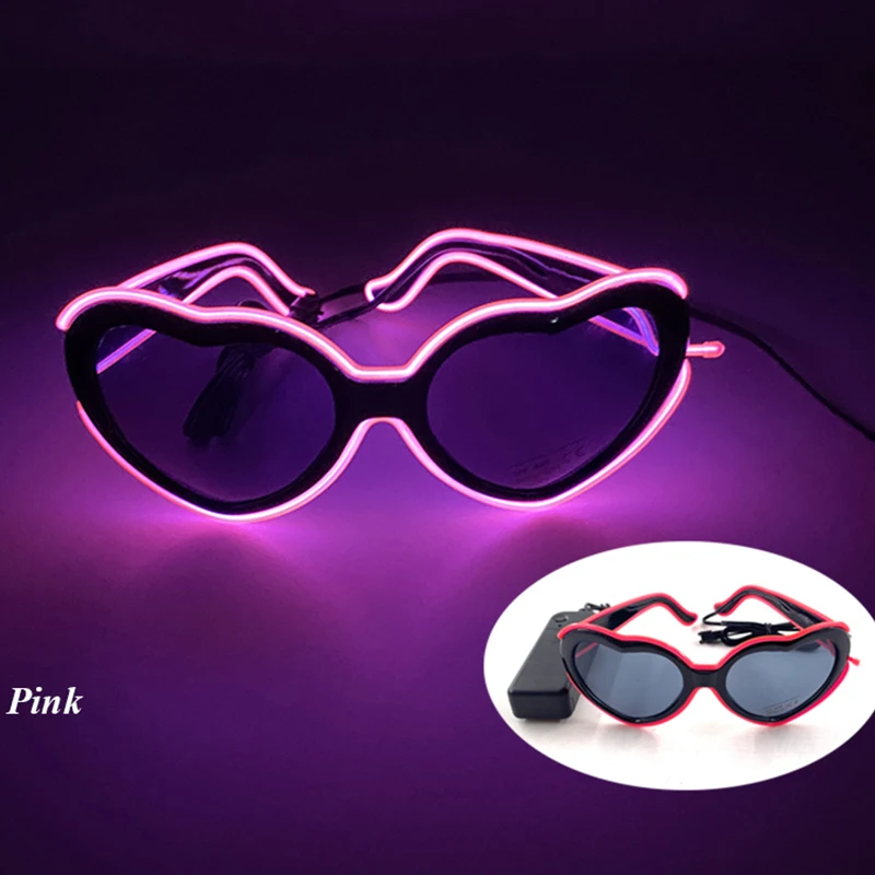 Black Lens Core Glasses Fashion Pink Heart Shaped Sunglasses Costumes Accessory Glasses  Women Eyewear Nightclub LED Glasses