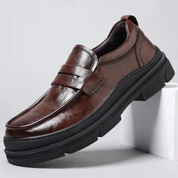 Men's Casual Shoes Genuine Cow Leather Thick Sole Fashion Loafers Mens Comfortable Driving Moccasins Men Outdoor Flats