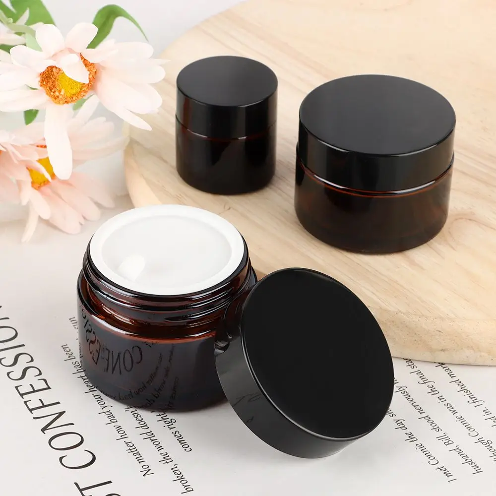 5ML-500ML Dark Brown Refillable Bottle Portable Glass Split Bottle Circular Tea Face Cream Bottle Travel  Face Cream Container