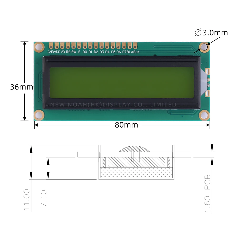 รัสเซียสีเหลืองสีเขียวฟิล์ม 1602A 3.3V ความสว่างสูงหน้าจอ LCD 1602 1.5 นิ้ว 16 PIN Controller ST7066U Dot Matrix ตัวอักษร