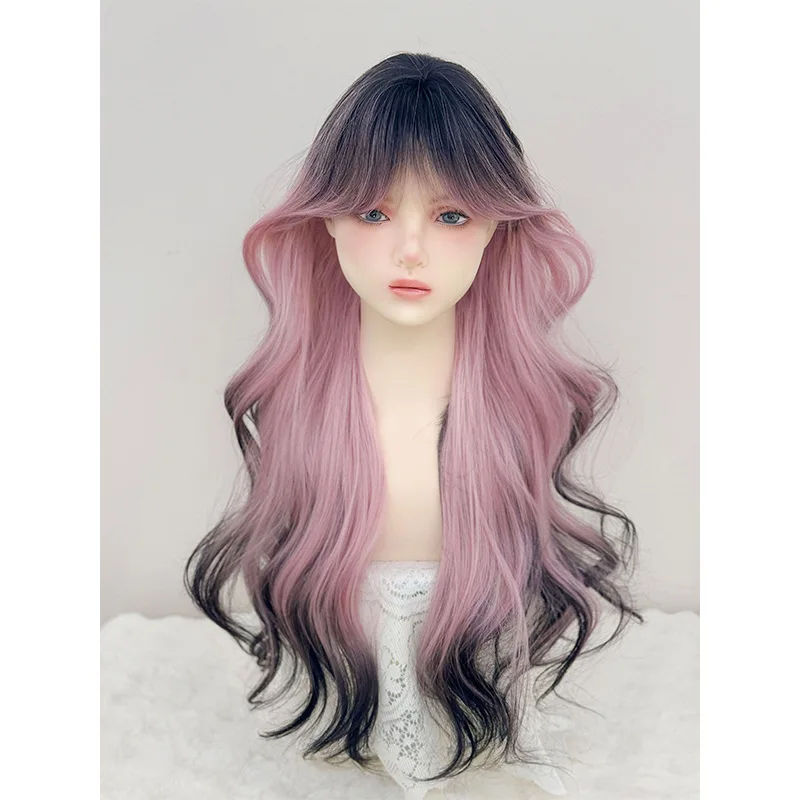 

Парик розовый сиамский кот женские длинные волосы в европейском и американском стиле реалистичные вьющиеся волосы полный капюшон