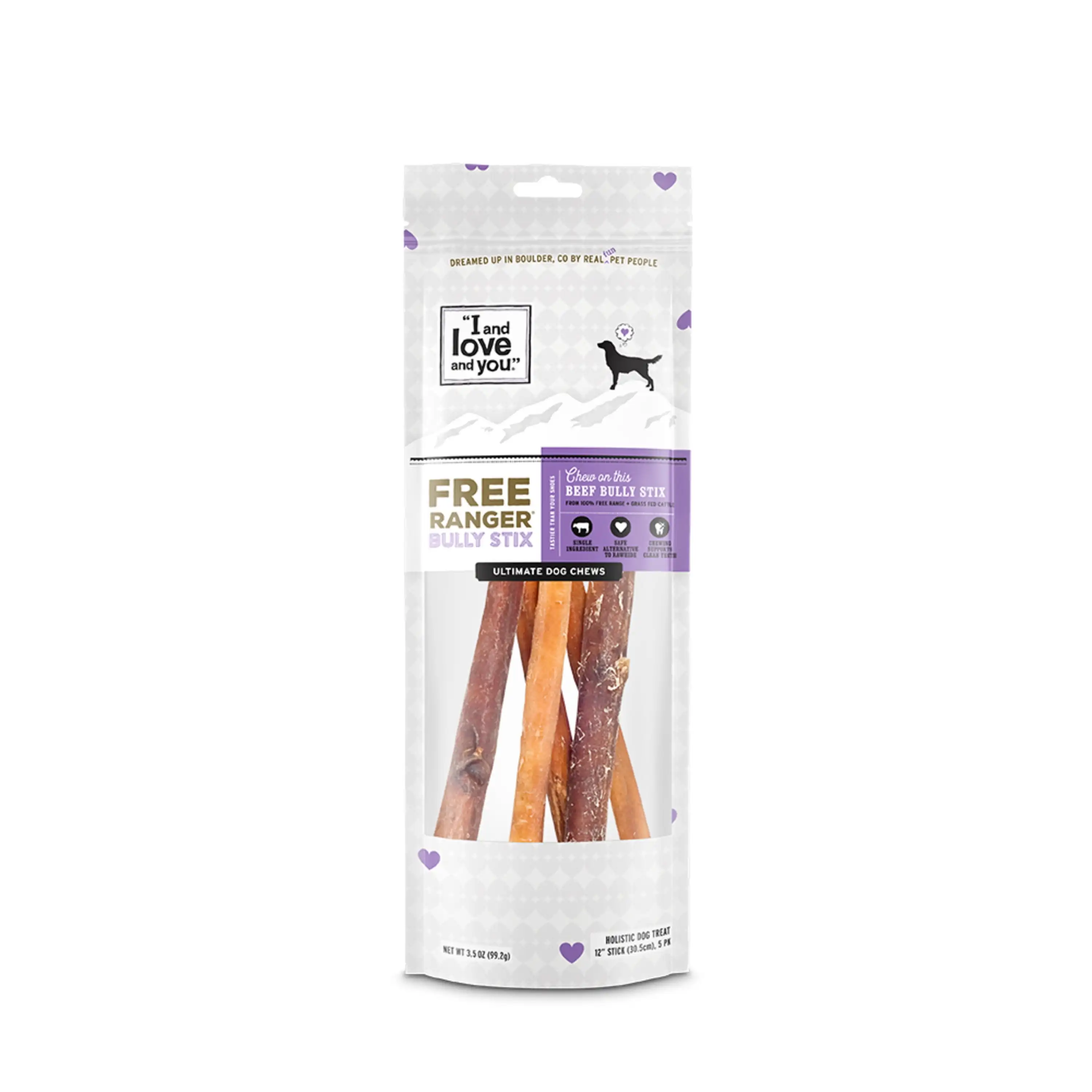 

I and love and you Free Ranger Dog Chews, говядина Bully Stix, 3,5 Oz, 12 дюймов