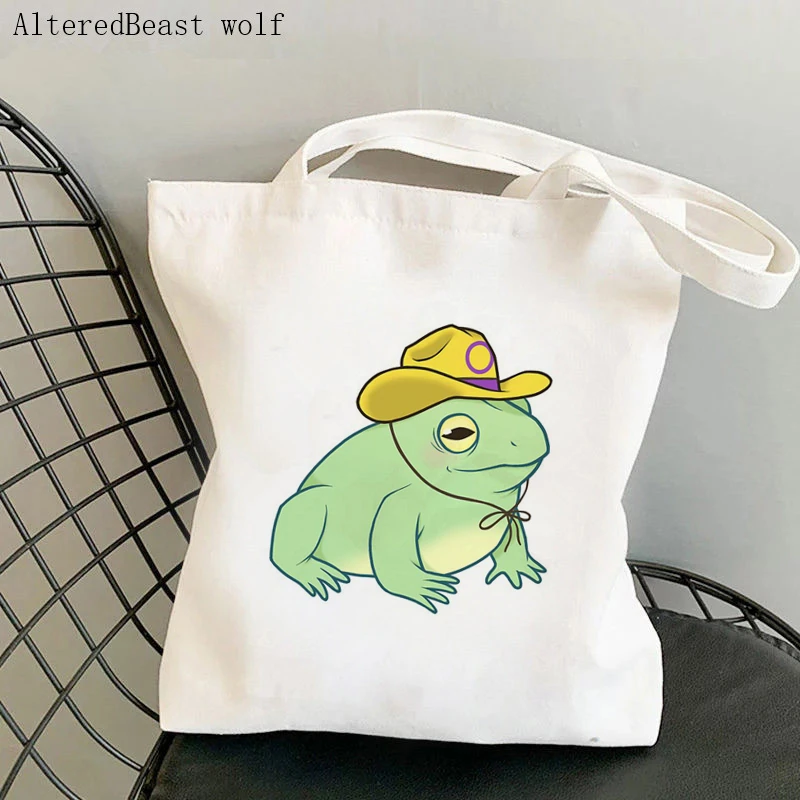 

Women Shopper bag Intersex Pride Cowboy Frog Bag Harajuku Shopping Canvas Shopper Bag girl handbag Tote Shoulder Lady Bag