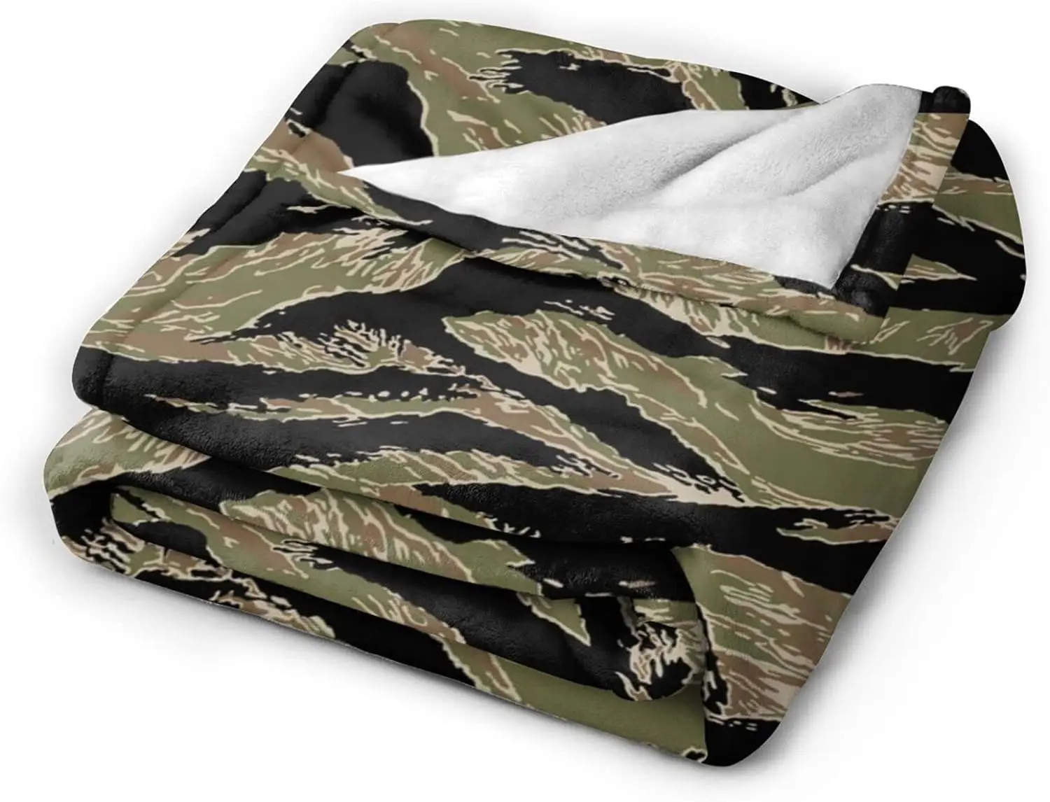 Cozy Flannel Blanket Tiger Stripe Camo Printed Soft Fleece Bed Blanket for Warmth and Comfort