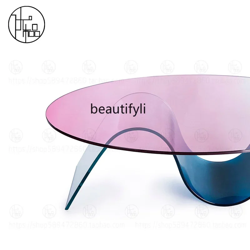 

Nordic creative round coffee table acrylic living room hotel bed and breakfast side table, glass designer model