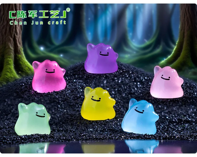 6 Stück/Set Anime Pocket Monsters Mehrfarbige Mini-Figuren, die im Dunkeln leuchten, Ditto, niedliche Modell-Dekorationspuppe, Halloween-Überraschungsgeschenk – Detail 4